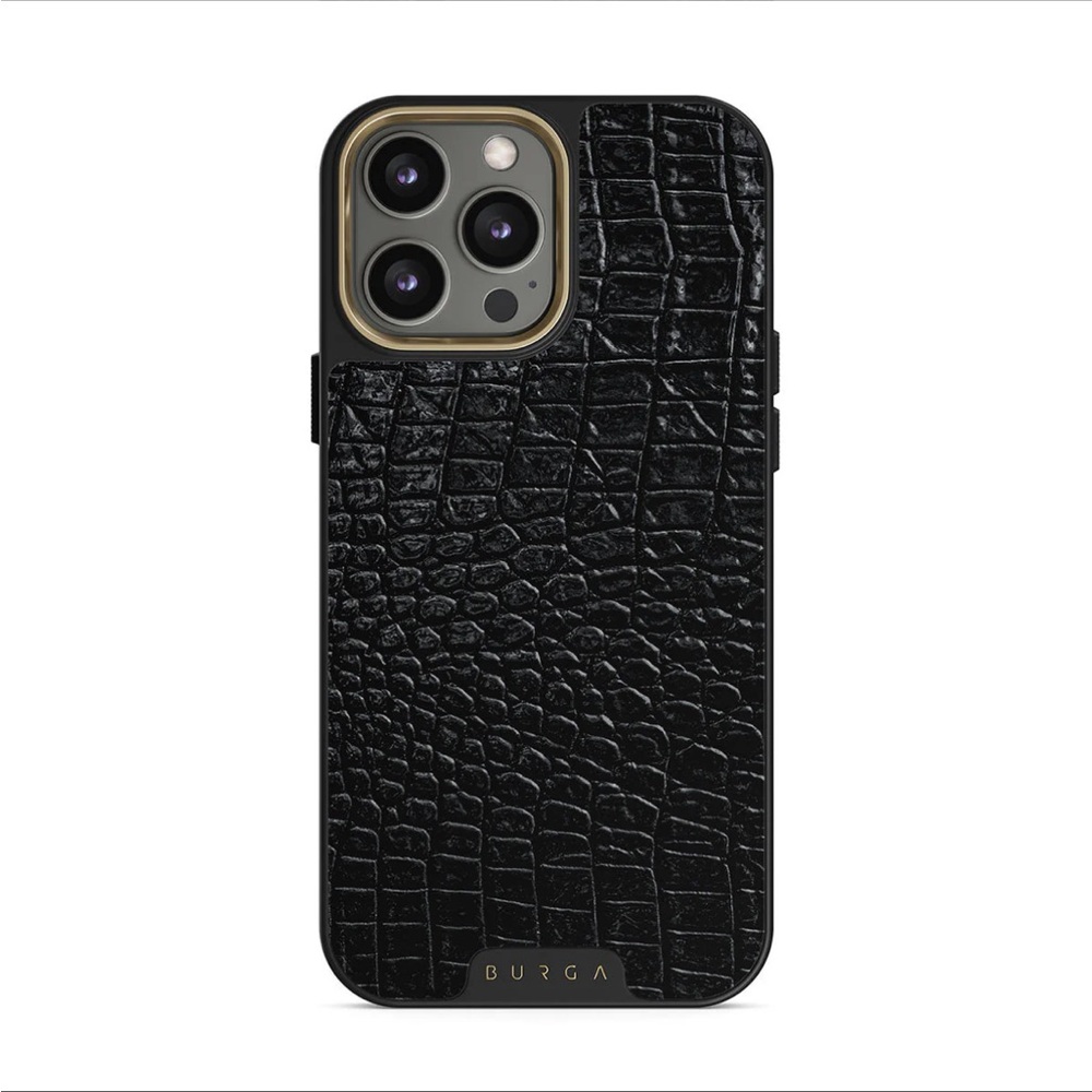 Burga Élite Black Crocodile Texture Phone Case, iPhone 14 Pro
